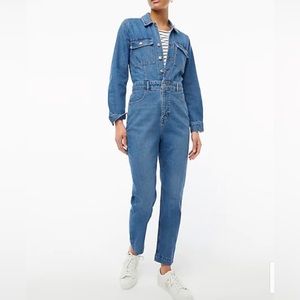 J. Crew Denim collared utility jumpsuit. Size 6 Blue Azure Wash Item BF898 NWT.